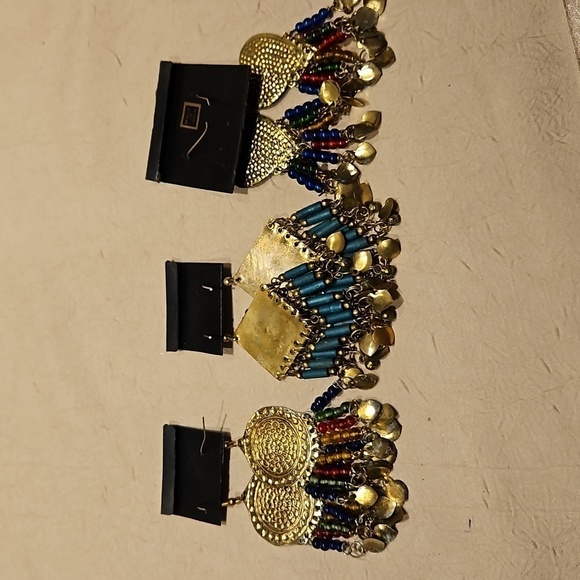 3 PAIRS of Vintage BOHOMINIAN BRASS Earrings - Picture 8 of 12